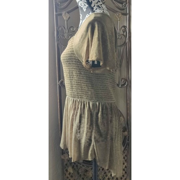 Rewash Juniors Large Boho Green Smocked Flutter Sleeve High Low Burnout Top - Picture 4 of 12